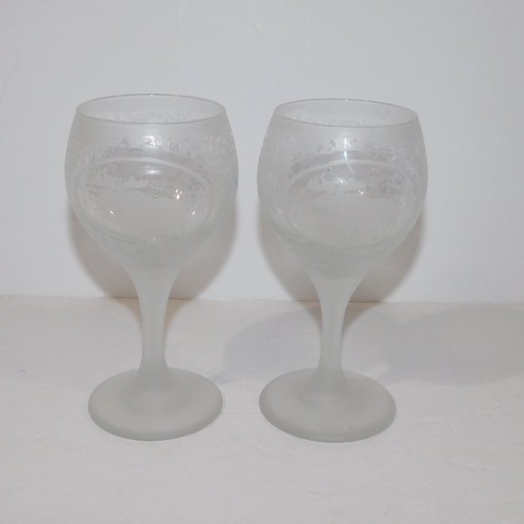 Set 2 Vintage Etched Moose Wine Glasses 6.5" tall - Picture 2 of 6